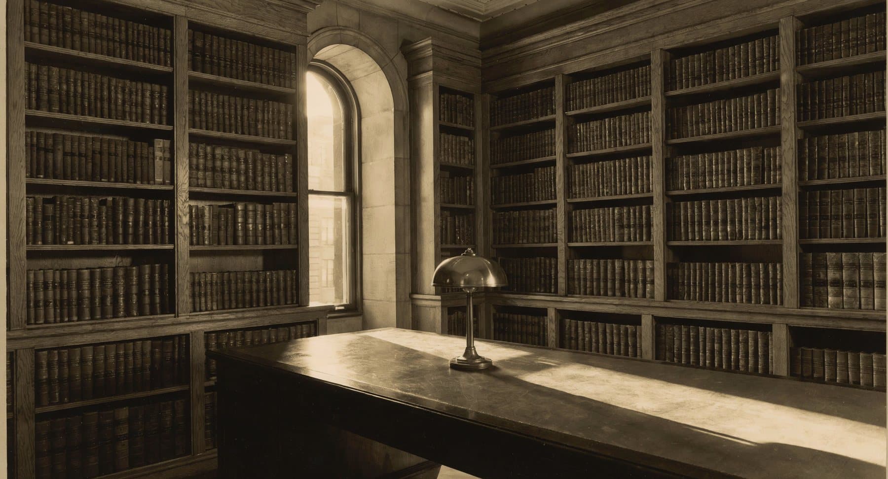 A private library reading room with bound leather volumes